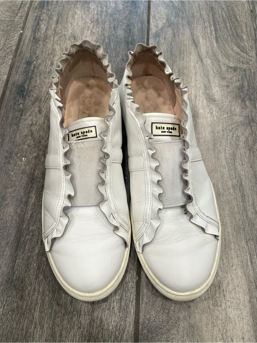 kate spade White Ruffle-Edge Slip-On Sneakers